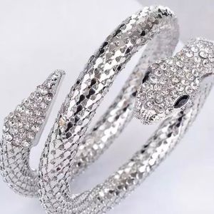 Betsey Johnson Silver Crystals Snake Wrap Bracelet